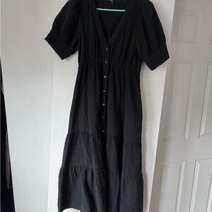 Madewell Black Button-Front Tiered Maxi Dress